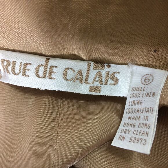 VINTAGE Rue de Calais Linen Pencil Skirt 80s/90s Size 6 Leather Waist Accents - Picture 4 of 4